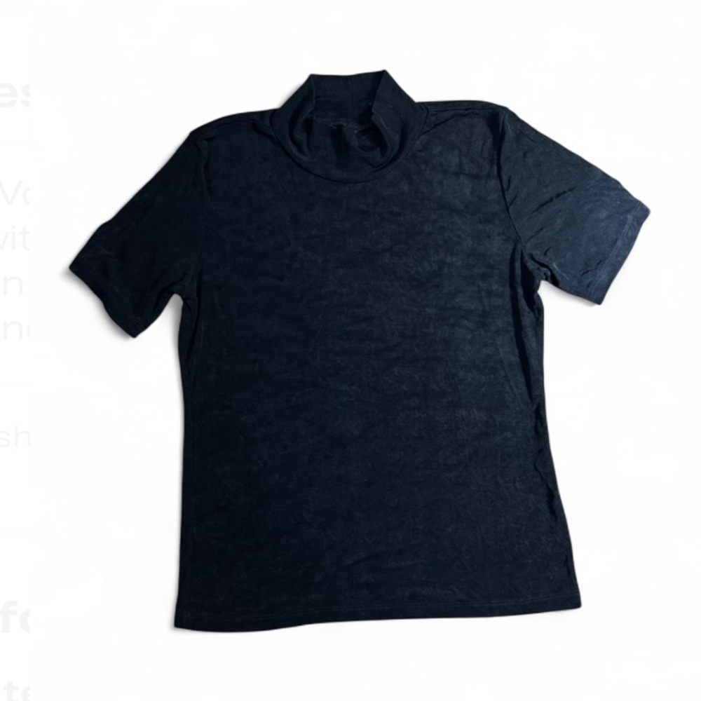 I'Vory Black Mock Neck Short Sleeve Top